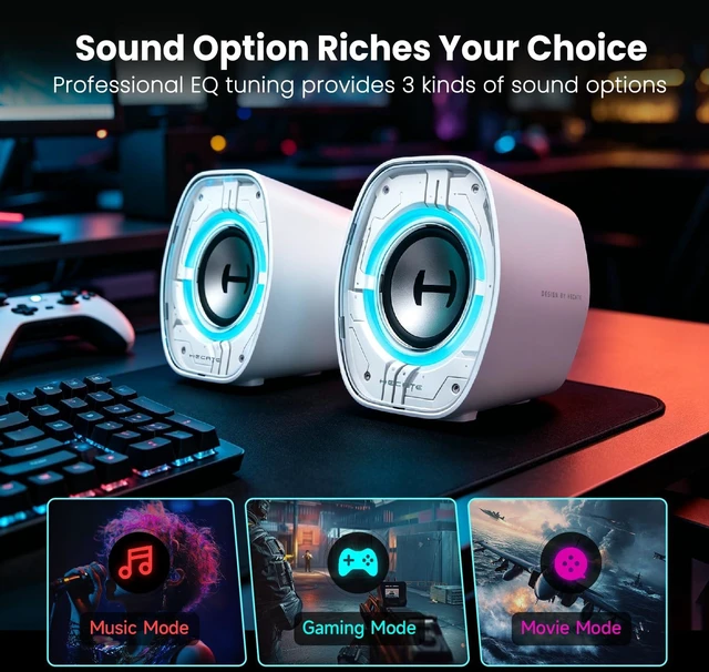 Alt view image 5 of 6 - Edifier G1000 II Bluetooth Gaming Desktop Speakers, White | 2.5" full-range drivers,9 RGB lighting effects,BT 5.4 / USB-C / AUX,3 preset EQ modes,16-core neodymium magnets