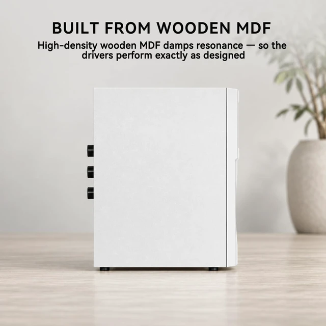 Alt view image 7 of 7 - SW203 3" 60W Computer Speakers for Desktop Monitor PC, 24bit DAC | 2-Way Active Bookshelf Speaker, USB-C/Bluetooth 5.4/3.5mm AUX, Composite-Magnet Carbon Fiber Woofer, MDF Wooden (Pair, White)