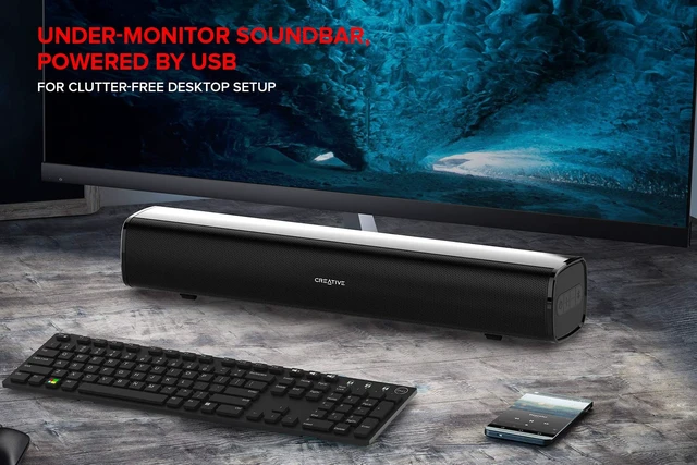 Alt view image 2 of 7 - Creative Stage Air Portable and Compact Under-Monitor USB-Powered Soundbar for Computer, with Dual-Driver and Passive Radiator for Big Bass, Bluetooth and AUX-in, USB MP3, 6 Hours of Battery Life