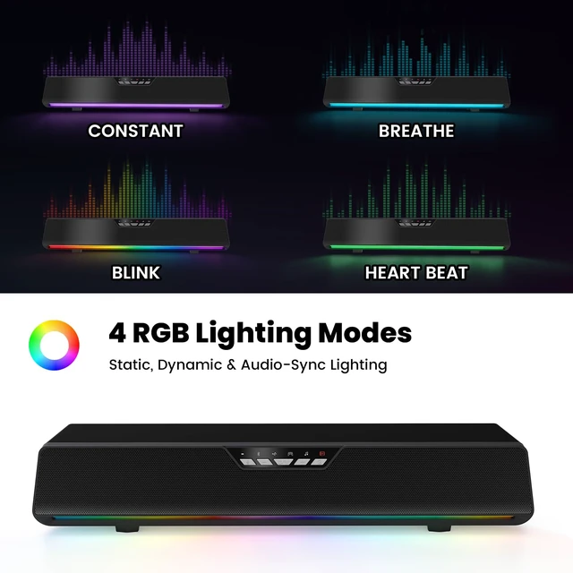 Alt view image 6 of 7 - ottosing Computer Speakers with Detachable Microphone, Bluetooth 5.4 Surround Sound Bar for PC Gaming, RGB Lighting USB Powered Desktop Speakers for Laptop, Tablet, Monitor
