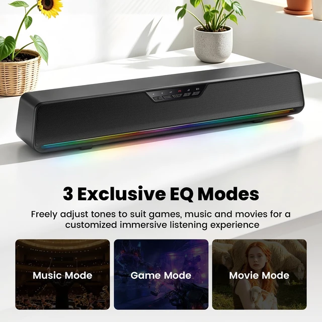 Alt view image 7 of 7 - ottosing Computer Speakers with Detachable Microphone, Bluetooth 5.4 Surround Sound Bar for PC Gaming, RGB Lighting USB Powered Desktop Speakers for Laptop, Tablet, Monitor