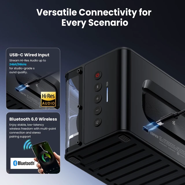 Alt view image 6 of 7 - Edifier Desktop Bluetooth Speaker, 25W RGB Wireless Gaming Speaker | Hi-Res Audio via USB-C; 15hr battery; RGB light sync to music; Bluetooth 6.0 multipoint; app EQ & stereo pairing
