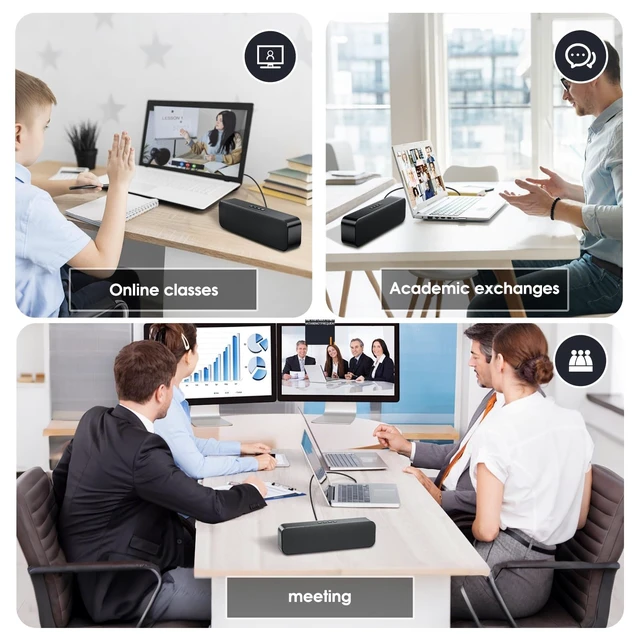 Alt view image 6 of 7 - KASOHQEE Computer Speakers for Desktop PC,USB Powered & Plug and Play,with Bluetooth 5.3/3.5mm AUX Input,Small Bluetooth Speakers with Stereo Sound Fit Under the Monitor for Office Work, Gaming, Music