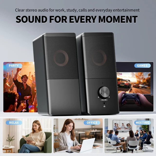 Alt view image 7 of 7 - Wired Computer Speakers for Desktop PC,USB-A/USB-C Powered 2.0 Speakers