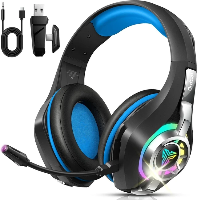 Main image of Ordtop 2.4GHz Wireless Gaming Headset for PS5/PS4/PC/Switch, 45H RGB Lights | Xbox One Gaming Headphones with ENC Mic, 7.1 Surround Sound, 40mm Drivers, <20ms Low Latency, 276g Lightweight