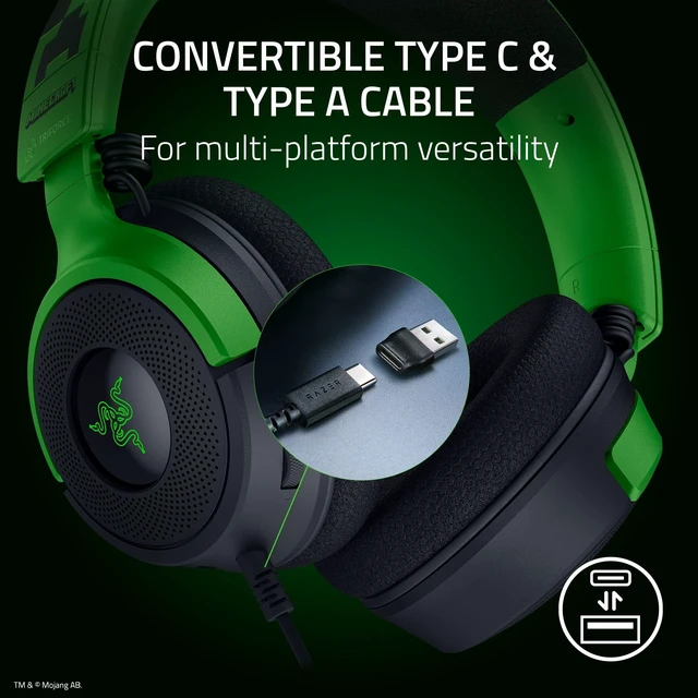 Alt view image 7 of 7 - Razer Kraken V4 X Wired USB-C & Type A Gaming Headset, Minecraft Edition | Cardioid Mic, Memory Foam Cushions, Chroma RGB Lighting, For PC, Mac, PS5, Nintendo Switch 2