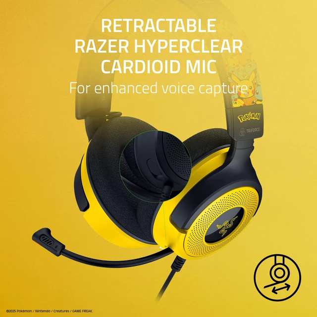 Alt view image 3 of 7 - Razer Kraken V4 X Wired USB-C & Type A Gaming Headset, Pokémon Edition | Cardioid Mic, Memory Foam Cushions, Chroma RGB Lighting, For PC, Mac, PS5, Nintendo Switch 2