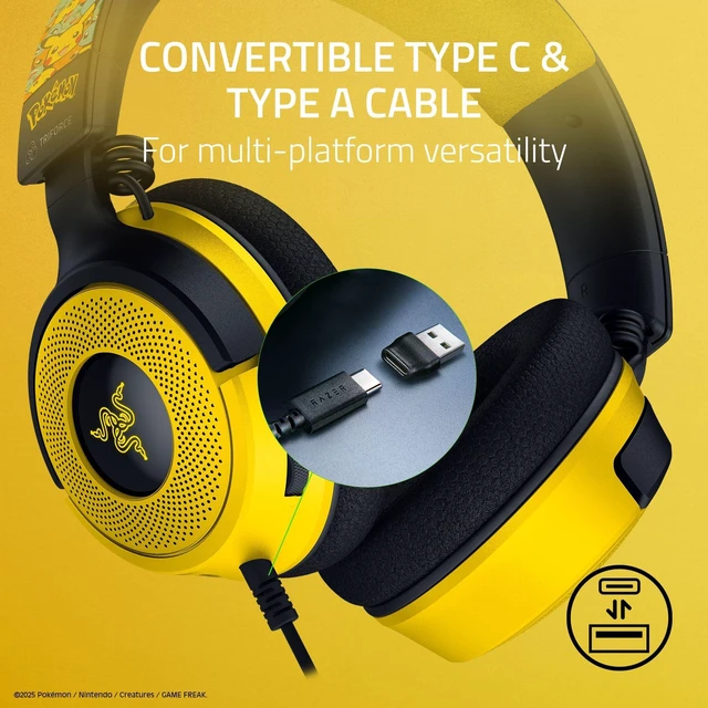 Alt view image 6 of 7 - Razer Kraken V4 X Wired USB-C & Type A Gaming Headset, Pokémon Edition | Cardioid Mic, Memory Foam Cushions, Chroma RGB Lighting, For PC, Mac, PS5, Nintendo Switch 2