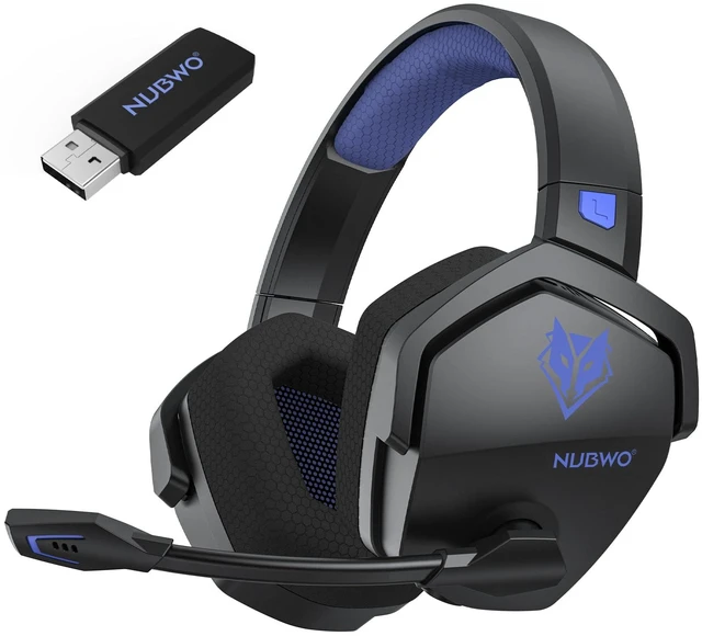 Main image of NUBWO Wireless Gaming Headset with Mic for Ps5 Ps4 PC, Zero Interference, 100-Hour Battery All-Day Play, 23ms Sync for Fortnite & Call of Duty/FPS Gamers, Triple Mode All Devices Compatible - Blue
