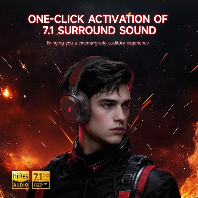 Alt view image 2 of 7 - Picun G2 Wireless Gaming Headset with Mic for PC PS5 PS4 Switch, Black Red | 7.1 Virtual Surround Sound ,Hi-Res Audio, 2.4GHz/Bluetooth 5.4/Wired, 100H Playtime, ENC Noise-Canceling Mic, RGB