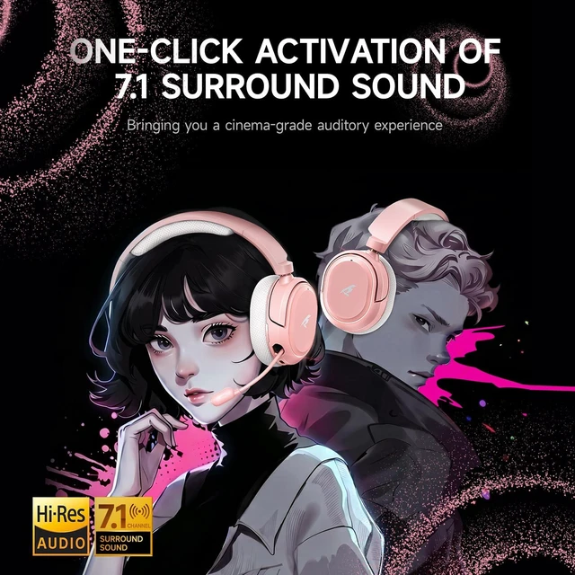 Alt view image 2 of 7 - Picun G2 Wireless Gaming Headset with Mic for PC PS5 PS4 Switch, White Pink | 7.1 Virtual Surround Sound ,Hi-Res Audio, 2.4GHz/Bluetooth 5.4/Wired, 100H Playtime, ENC Noise-Canceling Mic, RGB