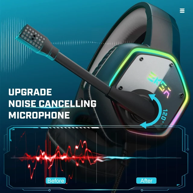 Alt view image 3 of 7 - EKSA E1000 USB Gaming Headset for PC, Computer Headphones with Microphone/Mic Noise Cancelling, 7.1 Surround Sound, RGB Light - Wired Headphones for PS4, PS5 Console, Laptop, Call Center