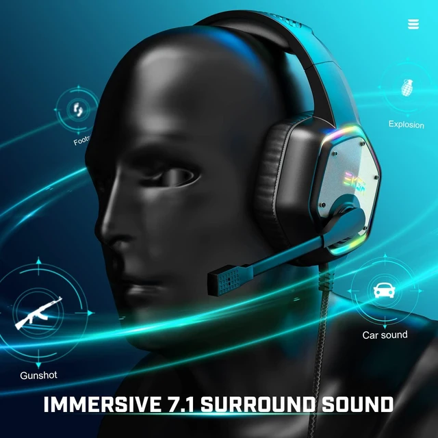 Alt view image 5 of 7 - EKSA E1000 USB Gaming Headset for PC, Computer Headphones with Microphone/Mic Noise Cancelling, 7.1 Surround Sound, RGB Light - Wired Headphones for PS4, PS5 Console, Laptop, Call Center