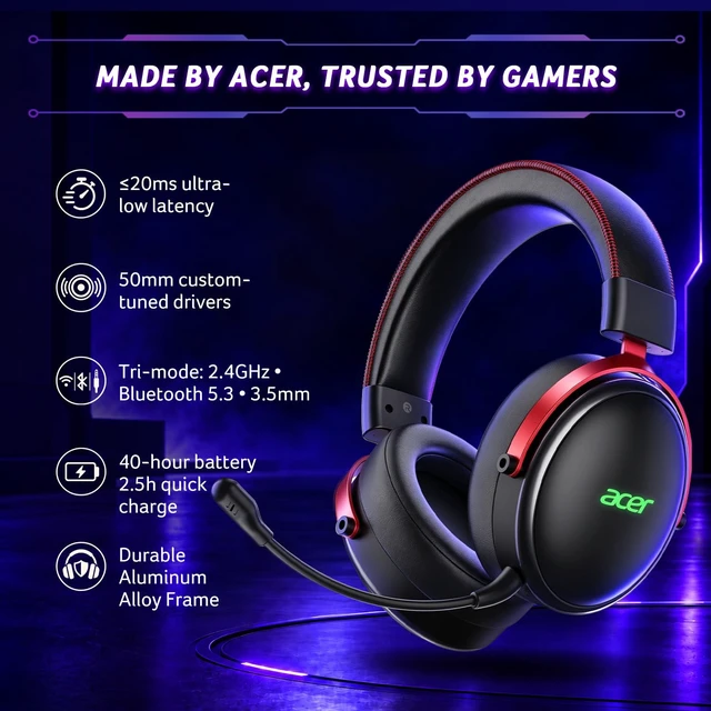 Alt view image 2 of 7 - Wireless Gaming Headset with Zero-Latency for PS5,PC,Switch-40H Batt | 2.4GHz & Bluetooth 5.4 Gaming Headphones with Adjustable Mic, 50mm Drivers for Immersive Sound, for FPS & RPG Games, Black