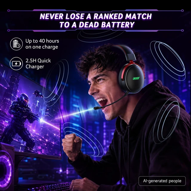 Alt view image 6 of 7 - Wireless Gaming Headset with Zero-Latency for PS5,PC,Switch-40H Batt | 2.4GHz & Bluetooth 5.4 Gaming Headphones with Adjustable Mic, 50mm Drivers for Immersive Sound, for FPS & RPG Games, Black