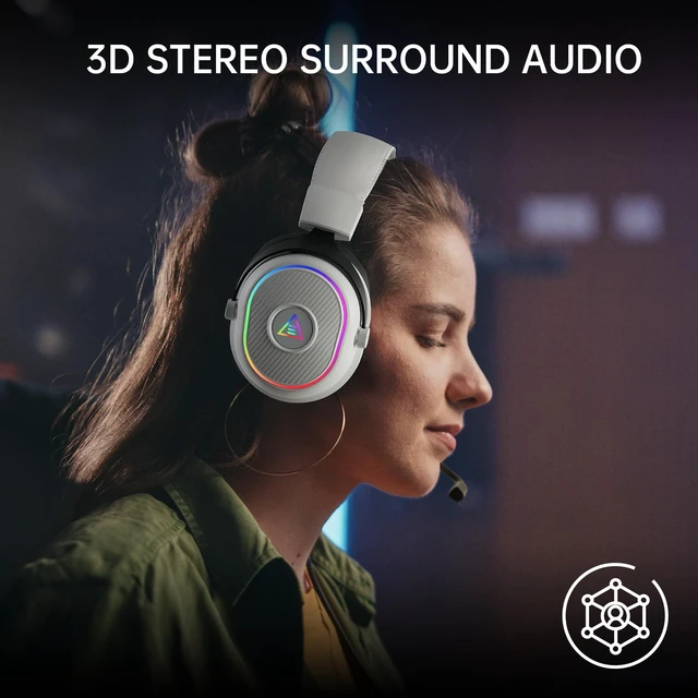 Alt view image 5 of 7 - EKSA Wireless Gaming Headset with Detachable Microphone for PC,PS5,PS4 | Bluetooth Gaming Headphones with RGB, 30ms Latency, 50H Battery for Switch,Mobile,Mac,Computer, Stereo Sound Wired PC Headset