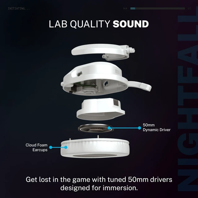 Alt view image 2 of 7 - JLab Nightfall Wireless Gaming Headset, Bluetooth 5.3, White