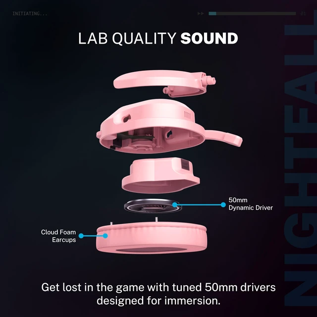 Alt view image 2 of 7 - JLab Nightfall Wireless Gaming Headset, Bluetooth 5.3, Pink