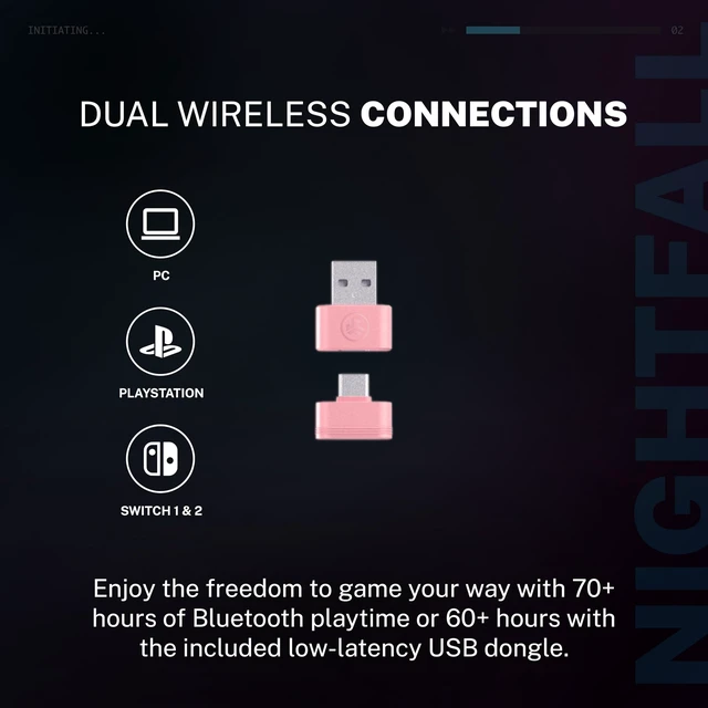 Alt view image 3 of 7 - JLab Nightfall Wireless Gaming Headset, Bluetooth 5.3, Pink