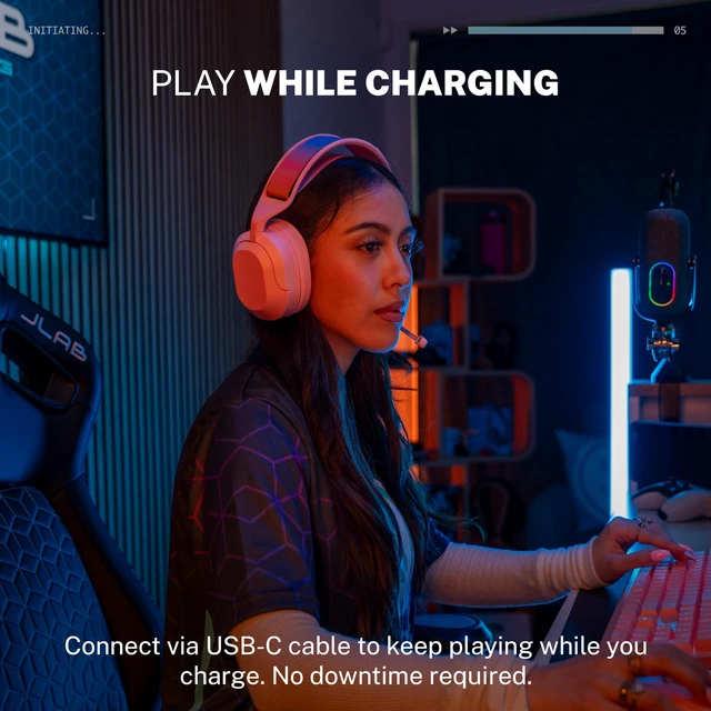 Alt view image 6 of 7 - JLab Nightfall Wireless Gaming Headset, Bluetooth 5.3, Pink