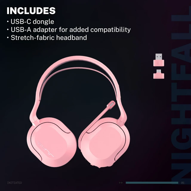 Alt view image 7 of 7 - JLab Nightfall Wireless Gaming Headset, Bluetooth 5.3, Pink
