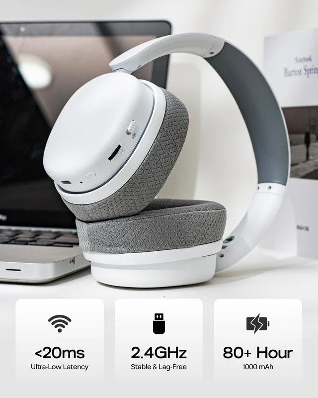 Alt view image 3 of 7 - EPOMAKER X Aula G7 Pro Wireless Gaming Headset, Dual Mode BT5.3 & 2.4GHz | 7.1 Surround Sound, 80+ Hour Battery, RGB Light, with Noise Canceling Mic for PS5, PS4, Switch, PC (White)