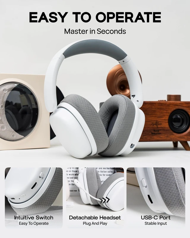 Alt view image 7 of 7 - EPOMAKER X Aula G7 Pro Wireless Gaming Headset, Dual Mode BT5.3 & 2.4GHz | 7.1 Surround Sound, 80+ Hour Battery, RGB Light, with Noise Canceling Mic for PS5, PS4, Switch, PC (White)