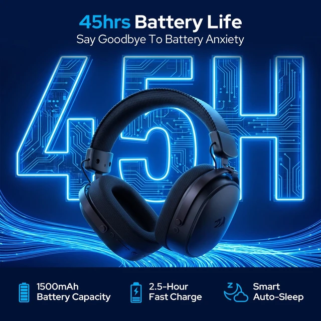 Alt view image 6 of 7 - Redragon H831 4-Mode Wireless Gaming Headset, 53mm Drivers, 45Hr+ Battery | 360° Spatial Sound, Detachable Mic with Voice Monitoring, Low Latency, Multi-Platform Headphone for PS4/5, NS, PC, Mac