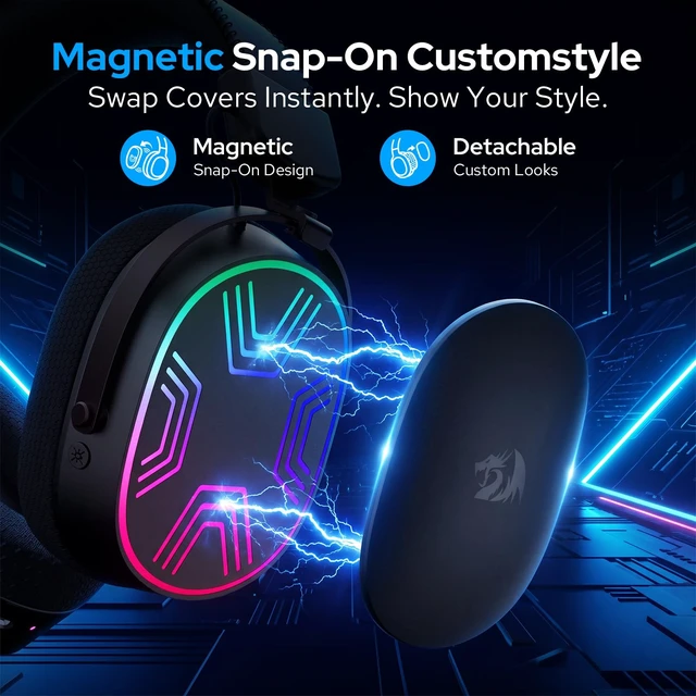 Alt view image 7 of 7 - Redragon H831 4-Mode Wireless Gaming Headset, 53mm Drivers, 45Hr+ Battery | 360° Spatial Sound, Detachable Mic with Voice Monitoring, Low Latency, Multi-Platform Headphone for PS4/5, NS, PC, Mac