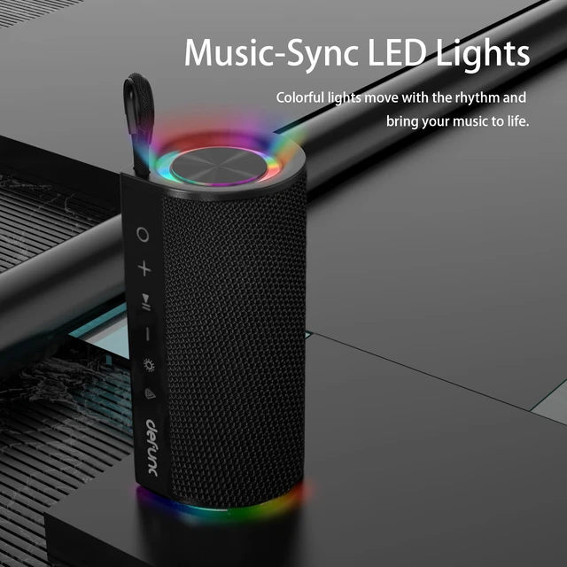 Alt view image 4 of 7 - Defunc BEAT15 Bluetooth Speaker, 15W Portable Wireless Speaker, Bluetooth 6.0, IPX7 Waterproof, Auracast, RGB Lights (Black)
