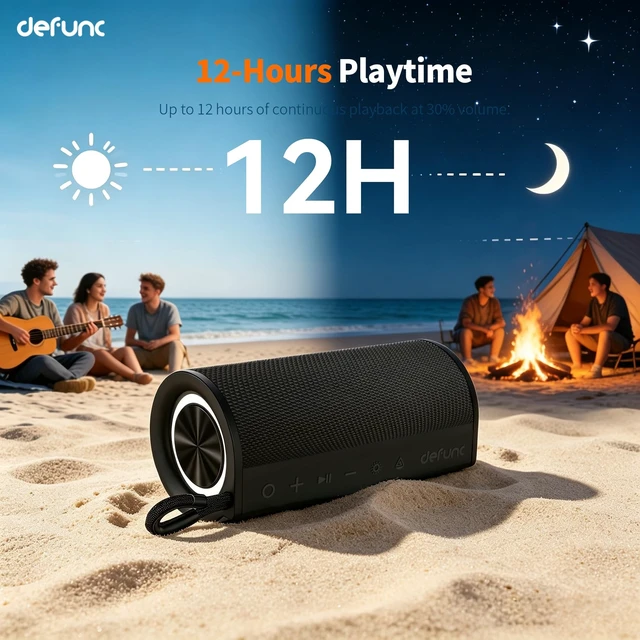 Alt view image 5 of 7 - Defunc BEAT15 Bluetooth Speaker, 15W Portable Wireless Speaker, Bluetooth 6.0, IPX7 Waterproof, Auracast, RGB Lights (Black)