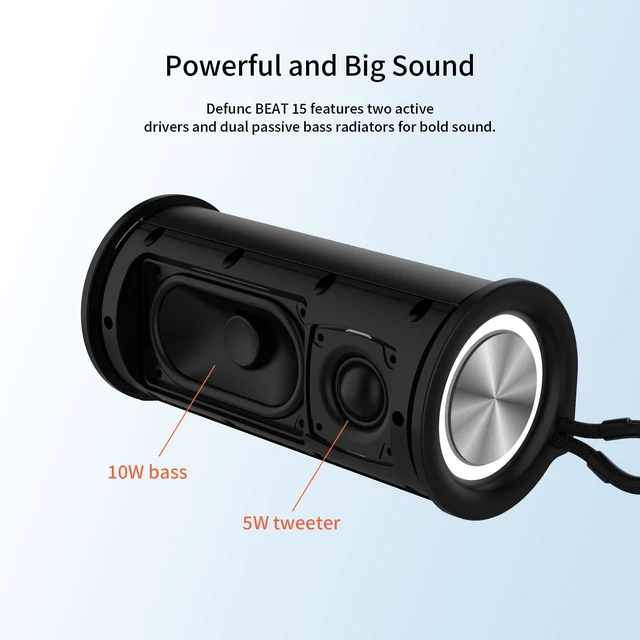 Alt view image 6 of 7 - Defunc BEAT15 Bluetooth Speaker, 15W Portable Wireless Speaker, Bluetooth 6.0, IPX7 Waterproof, Auracast, RGB Lights (Black)