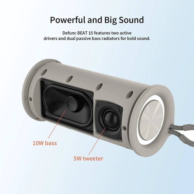 Alt view image 6 of 7 - Defunc BEAT15 Portable Bluetooth Speaker, Beige, Scandinavian Design, 15W Stereo Sound, IPX7 Waterproof Wireless Speaker, Birthday Gift for Fathers Day Men(Beige)
