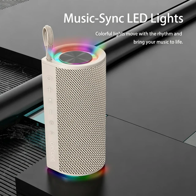 Alt view image 4 of 7 - Defunc BEAT15 Portable Bluetooth Speaker, Beige, Scandinavian Design, 15W Stereo Sound, IPX7 Waterproof Wireless Speaker, Birthday Gift for Fathers Day Men(Beige)