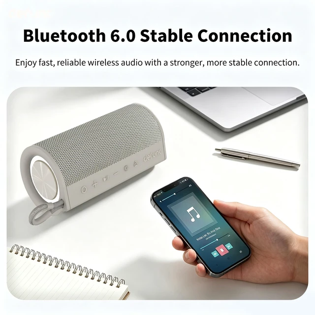 Alt view image 5 of 7 - Defunc BEAT15 Portable Bluetooth Speaker, Beige, Scandinavian Design, 15W Stereo Sound, IPX7 Waterproof Wireless Speaker, Birthday Gift for Fathers Day Men(Beige)