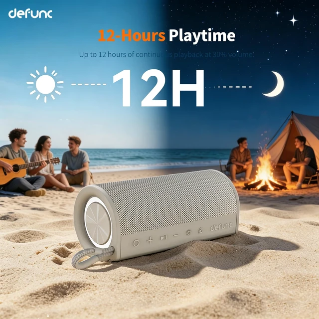 Alt view image 7 of 7 - Defunc BEAT15 Portable Bluetooth Speaker, Beige, Scandinavian Design, 15W Stereo Sound, IPX7 Waterproof Wireless Speaker, Birthday Gift for Fathers Day Men(Beige)