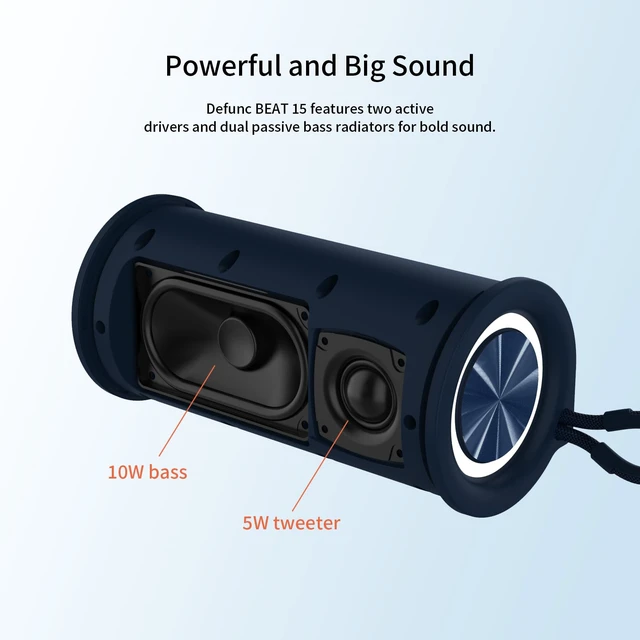 Alt view image 6 of 7 - Defunc BEAT 15 Bluetooth Speaker, 15W HD Sound, Portable Wireless, IPX7 Waterproof, Up to 12H Playtime, Auracast, for Home/Party/Outdoor/Camping/Beach Essentials (Blue)