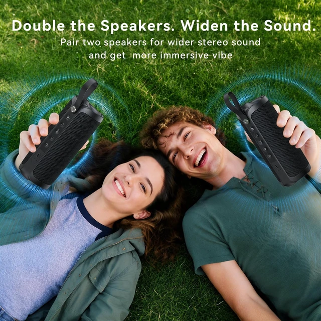 Alt view image 4 of 7 - Bobtot Portable Bluetooth Speaker, 15W Waterproof, RGB Light, TWS, Black | Dual passive radiators, Bluetooth 5.3, IPX6 splash-ready, TWS stereo, RGB lights and hands-free calls for home and travel use