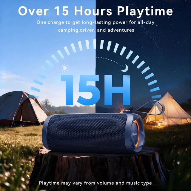 Alt view image 7 of 7 - Bobtot Portable Bluetooth Speaker, 15W Waterproof, RGB Light, TWS, Blue | Dual passive radiators, Bluetooth 5.3, IPX6 splash-ready, TWS stereo, RGB lights and hands-free calls for home and travel use
