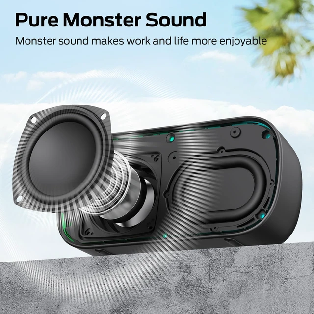 Alt view image 2 of 7 - Monster S150 Speaker, IPX7 Waterproof Wireless Speaker, 24W Stereo Sound with Pure Bass, Bluetooth 6.0, TWS Pairing, HD Calling, 20H Playtime, RGB Lights Perfect for Outdoor, Party, Beach, Home, Gifts
