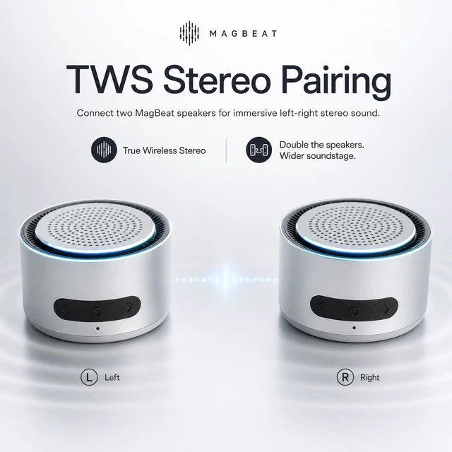 Alt view image 5 of 7 - MagBeat Bluetooth Speaker with Magnetic Wireless Charger (Graphite), Portable Stereo Sync TWS, Booming Bass, up to 10H, IPX7 Waterproof, Aluminum Unibody Design for Home/Outdoor/Beach, Gift for Men