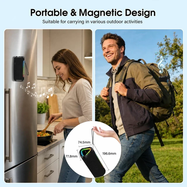 Alt view image 5 of 7 - Hupoaf Portable Bluetooth Speaker, 30W Peak, Magnetic Mount, IPX7, 24H | Magnetic Golf Cart Speaker with Bluetooth 5.4, TWS Stereo, RGB Lights; for Camping, Backyard Parties and Garages