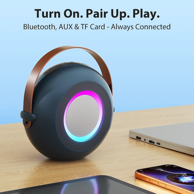 Alt view image 3 of 7 - Passau 30W Portable Bluetooth Speaker with Deep Bass, Handle, 24H Play | Passive Radiator, TWS Stereo Pairing, RGB Lights, Bluetooth/AUX/TF Card, IPX5, Carry Handle for Home/Party/Outdoor/Beach