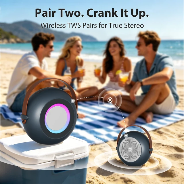 Alt view image 5 of 7 - Passau 30W Portable Bluetooth Speaker with Deep Bass, Handle, 24H Play | Passive Radiator, TWS Stereo Pairing, RGB Lights, Bluetooth/AUX/TF Card, IPX5, Carry Handle for Home/Party/Outdoor/Beach