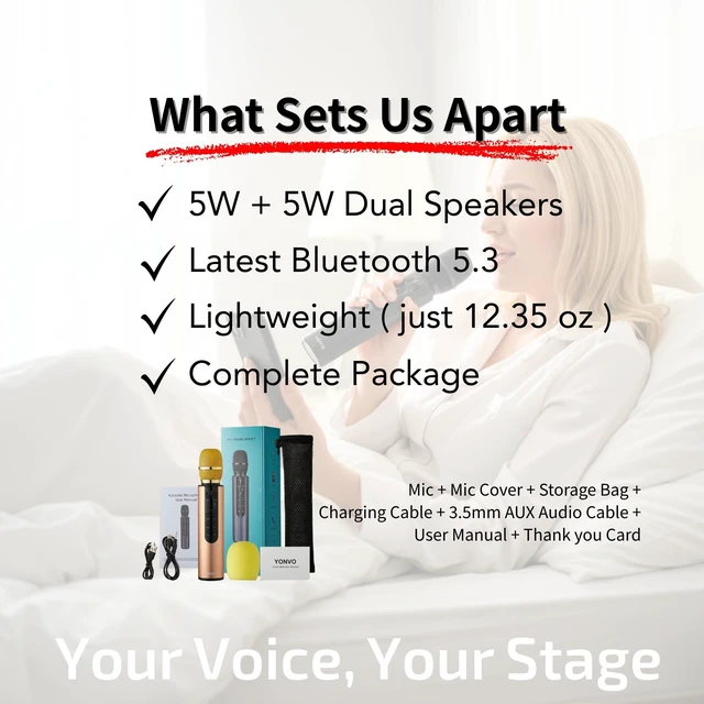 Alt view image 2 of 7 - YONVO Wireless Karaoke Microohone for Adults. Bluetooth 5.3 Portable Karaoke Mic with 10W Dual Speakers, Clear Vocals & Echo for Home Parties, Family Gatherings & Singing Nights (Gold)