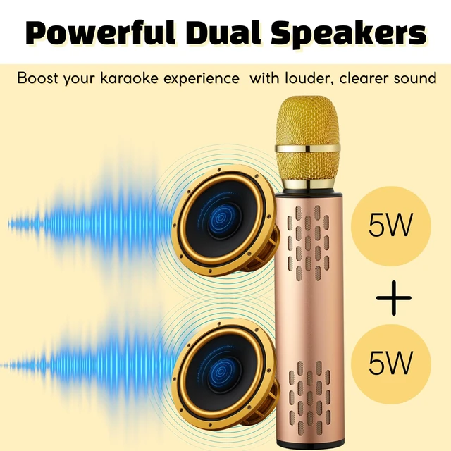 Alt view image 3 of 7 - YONVO Wireless Karaoke Microohone for Adults. Bluetooth 5.3 Portable Karaoke Mic with 10W Dual Speakers, Clear Vocals & Echo for Home Parties, Family Gatherings & Singing Nights (Gold)