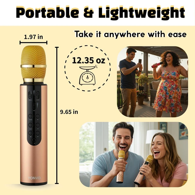 Alt view image 4 of 7 - YONVO Wireless Karaoke Microohone for Adults. Bluetooth 5.3 Portable Karaoke Mic with 10W Dual Speakers, Clear Vocals & Echo for Home Parties, Family Gatherings & Singing Nights (Gold)