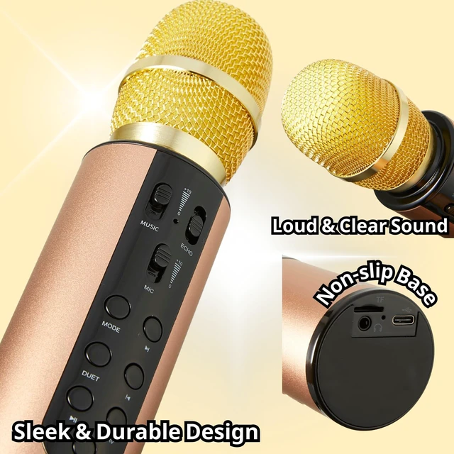 Alt view image 5 of 7 - YONVO Wireless Karaoke Microohone for Adults. Bluetooth 5.3 Portable Karaoke Mic with 10W Dual Speakers, Clear Vocals & Echo for Home Parties, Family Gatherings & Singing Nights (Gold)