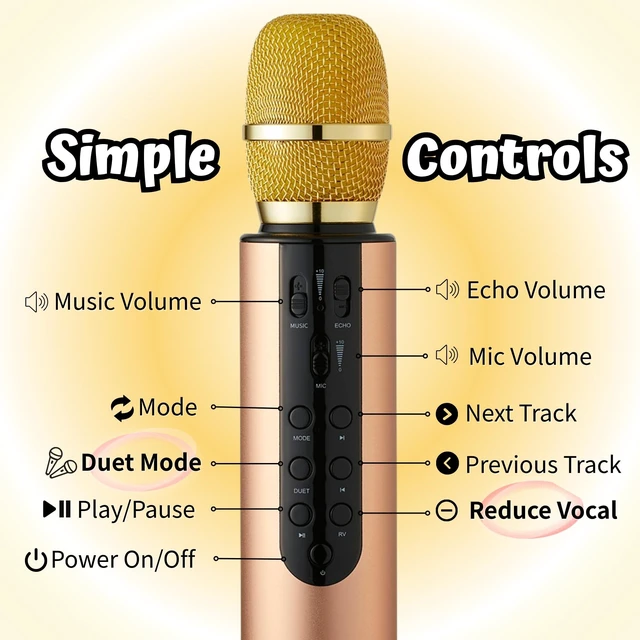 Alt view image 6 of 7 - YONVO Wireless Karaoke Microohone for Adults. Bluetooth 5.3 Portable Karaoke Mic with 10W Dual Speakers, Clear Vocals & Echo for Home Parties, Family Gatherings & Singing Nights (Gold)