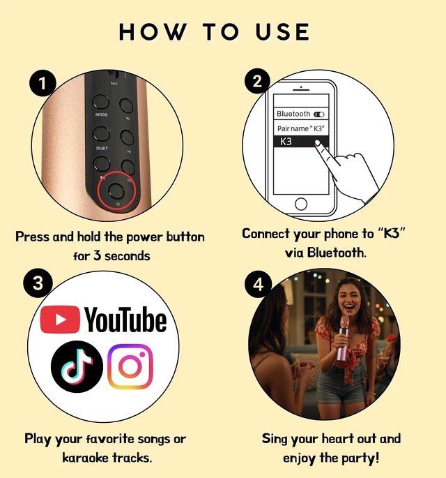 Alt view image 7 of 7 - YONVO Wireless Karaoke Microohone for Adults. Bluetooth 5.3 Portable Karaoke Mic with 10W Dual Speakers, Clear Vocals & Echo for Home Parties, Family Gatherings & Singing Nights (Gold)